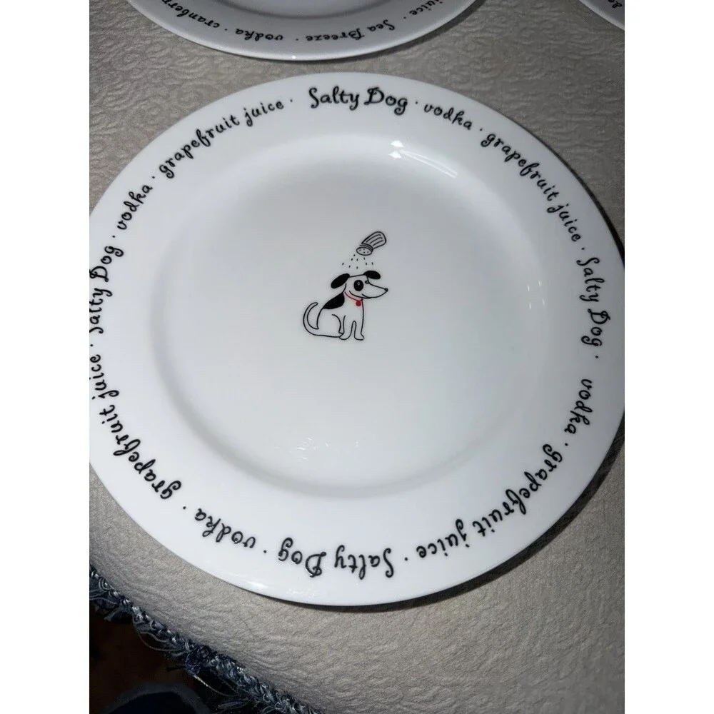 Pottery Barn Bar Lingo Appetizer Plates Set Of 8 Cocktails Mixed Drink Recipe 8”
